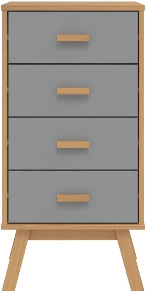 Grey and Brown Solid Pine Wood Bedside Cabinet - Image 7