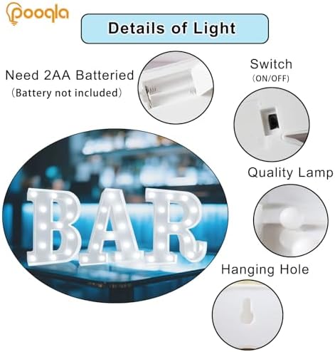 Pooqla BAR Sign for Home Bar Decor, Cool White LED Light Up Bar Sign - Image 2