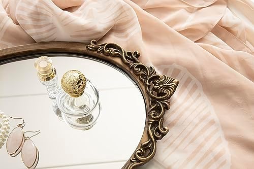 Kate and Laurel Arendahl Vintage Oval Mirrored Decorative Tray; 17 x 10; Antique Gold; Traditional Ottoman Tray for Living Room Home Decor with Ornate Detailing - Image 4