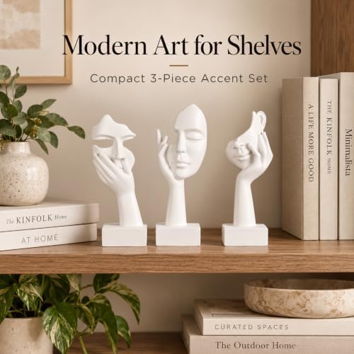 3 Pcs Thinker Small Statue Set - White Art Abstract Home Accent Figurines for Decor Woman Apartment Bookshelf Floating Shelf Coffee Table Office Desk Bathroom Counter Decor (3 Pcs White, 6") - Image 4