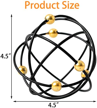 4.5" Modern Geometric Table Decor, Metal Decorative Sphere with Gold Balls - Image 2