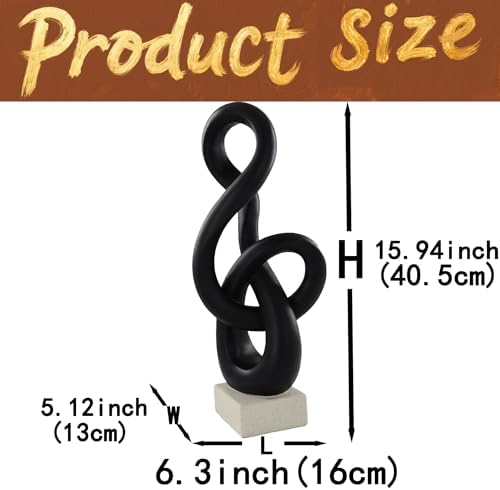 16" Modern Abstract Ribbon Decorative Sculpture, Knot Sculptures,Home Decor,Coffee Table Statues,Dining Living Room Desk Decor,Musical Note,Black - Image 3