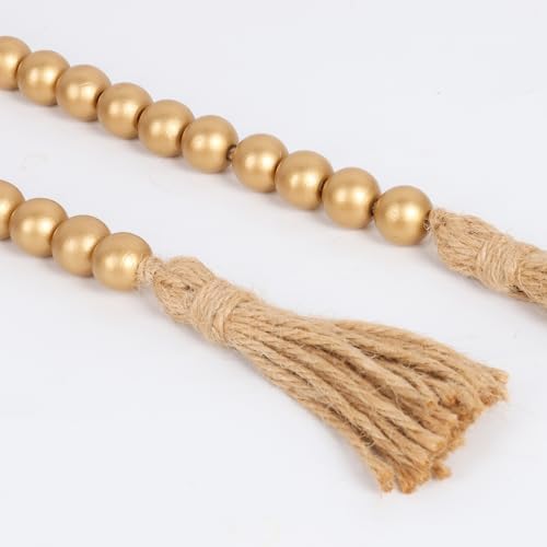 RAMIRABI 58in Wood Bead Garland, Farmhouse Rustic Country Decor, Gold - Image 5