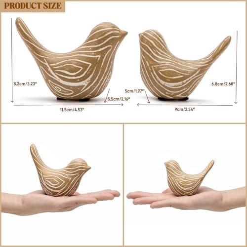 Small Ceramic Birds Statues for Home Decor, Boho Style, Wood-Look, 2PCS - Image 3