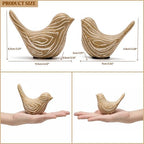 Small Ceramic Birds Statues for Home Decor, Boho Style, Wood-Look, 2PCS - Image 3
