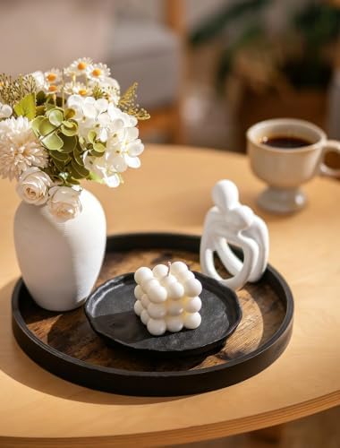 Hanobe Round Decorative Tray for Coffee Table Decor, Vintage Brown Finish - Image 3