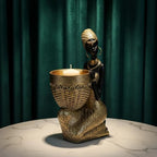 Lescafita African Tribal Woman Seated Statue with Basket - Image 4