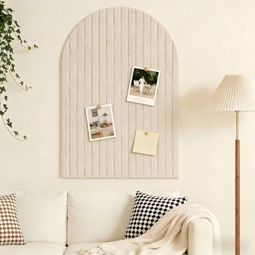 Large Arched Felt Bulletin Board, Sized 36" x 24" for Office & Wall Decor – 6 Customizable Adhesive Tiles with Pins are Perfect to Display Your Photos (Khaki) - Image 4