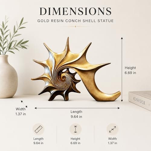 Coastal Nautical Beach Decor Gold Conch Resin Statue - Image 6