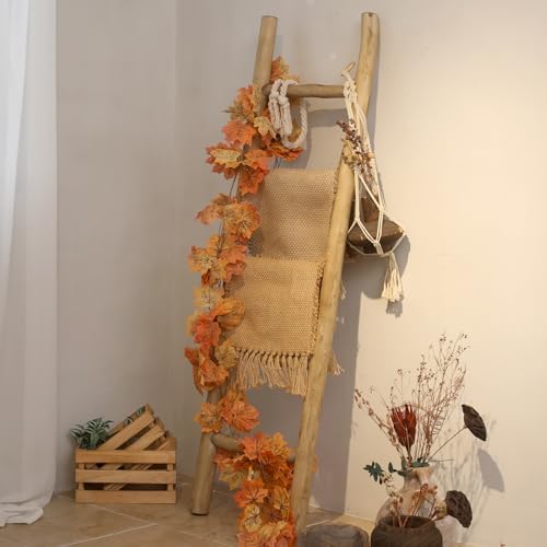 FUIN Blanket Ladder, 57in Rustic Wood Decor Rack, Fully Assembled, Brown - Image 4