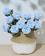 Coferset 10 Pcs Fake Silk Roses with Long Stems,Baby Blue - Image 4