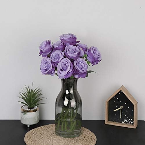 10pcs light Purple Roses Artificial Flowers, Realistic Faux Rose with Stem - Image 6