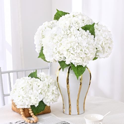 4 Pcs Real Touch Hydrangea Artificial Flowers, 21" Fake Flowers, White - Image 2