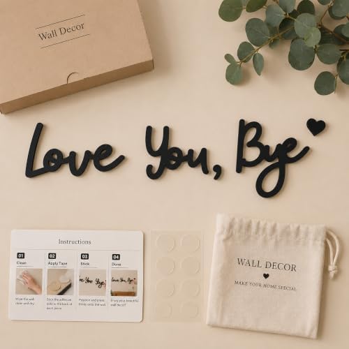 Love You Bye Sign Above Door: Wooden Wall Decor Living Room, Farmhouse Entryway Sign, Boho Home Decor, Valentine's Day Gift for Family (Black) - Image 3