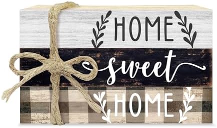 Decorative Books For House Decor, Faux Wood Book Stack Decor, Home Sweet Home Funny Stack Book Decors, Stacked Display Books For House Nightstand Decoration Housewarming Gift, Three Pieces -C(03) by Unknown