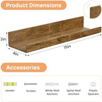 upsimples 4 Pcs 15" Acrylic Shelves for Wall Decor and Display, Rustic Wood - Image 3
