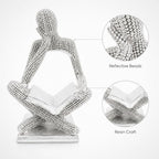 Sparkling Silver Reading Women Statue, Abstract Resin Thinker Sculptures - Image 2