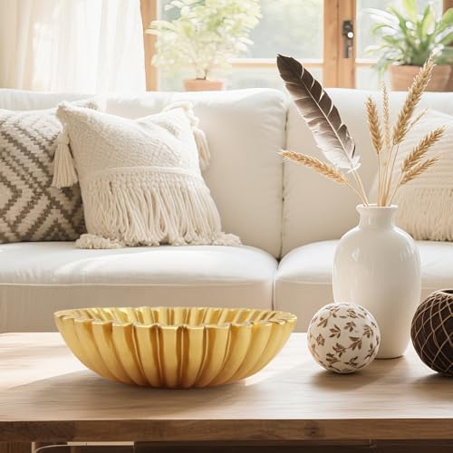 Large Modern Decorative Ruffle Bowl for Home Decor Fruit Bowl Organic Catch All Key Kitchen Entryway Shelf Coffee Table,Gold - Image 3