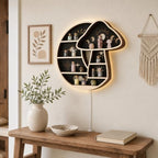 Crescent Moon Floating Shelf with LED Light, Whimsical Mushroom Wall Decor - Image 6