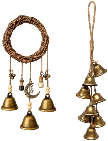 Witch Bells for Door Knob for Protection, 2 Pack Handmade Witch Bells with Brass Bells and Spell Jars, Vintage Boho Witchy Decor Witchcraft Supplies Wiccan Gifts for Halloween Home Wall Door by FACULX
