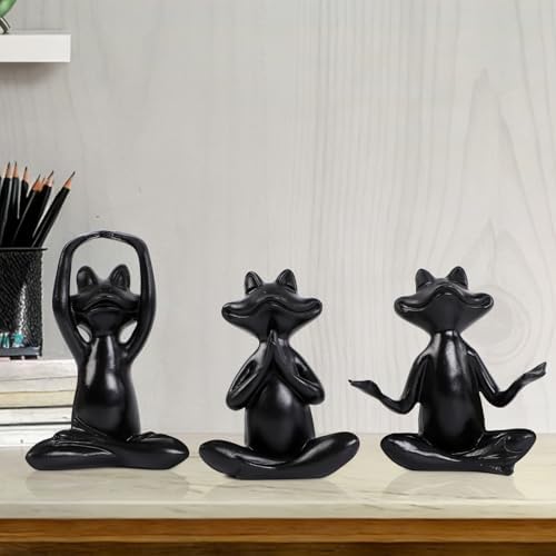 Suoedd Black Frog Yoga Figurines 3 Pcs,Modern Decor for Shelf,Desk,Office - Image 5