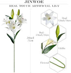JINWOE 2 Pcs White Stargazer Lily Artificial Flowers, 28" Long Stem Faux Latex Tiger Lily for Home Garden Kitchen Table Flower Arrangement Decor - Image 4