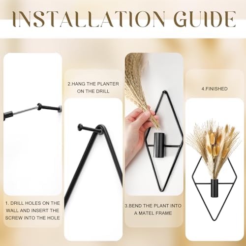 Peryiter 2 Pcs Boho Pampas Wall Art Decor Hanging Metal Wall Art, Black - Image 3