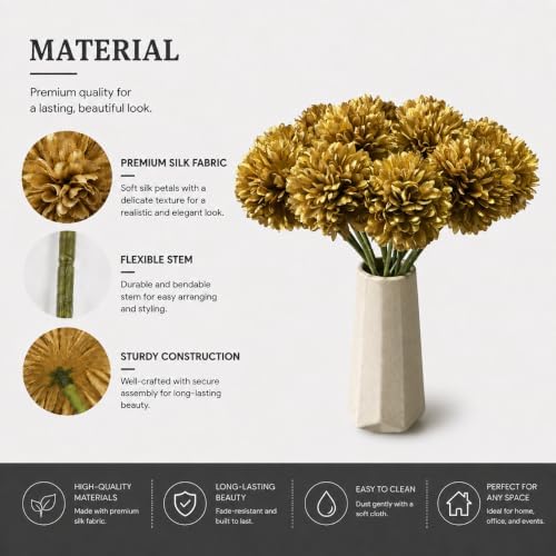 Mandy's 12pcs Artificial Gold Ball Chrysanthemum Flowers - Image 4