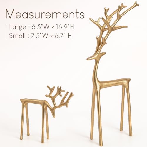 Christmas Decorations - Set of 2 Sculpted Gold Metal Reindeer Statues - Image 4