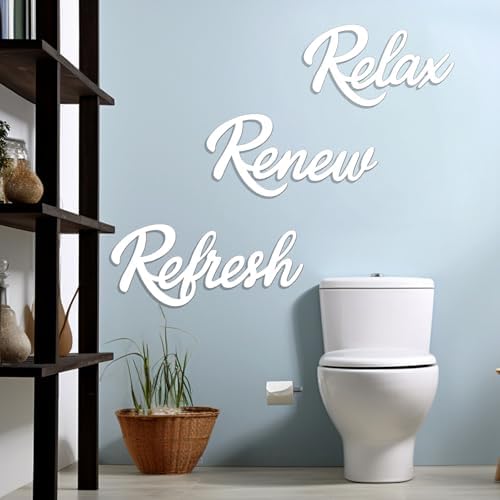 3 Pieces Bathroom Decor White Bathroom Wall Art Relax Renew Refresh - Image 7