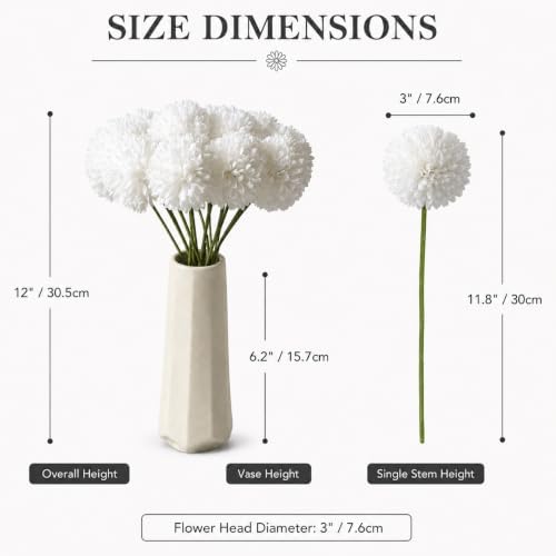 Mandy's 12pcs Artificial Pure White Ball Chrysanthemum Flowers - Image 3