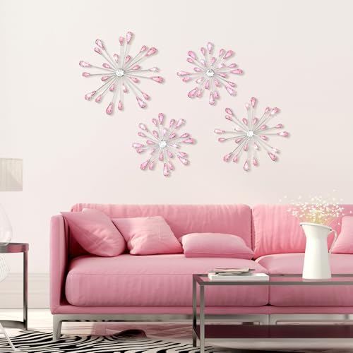 Hicarer 4 Pcs Starburst Wall Decor, Bling Metal Wall Art, Pink - Image 5