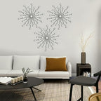ZEXUIRU 3 Set Black Starburst Wall Art for Home Decor Metal Bling Crystal Rhinestones Sunburst Wall Decor Sparkling Rhinestone Art Accent Black - 13in - Image 4