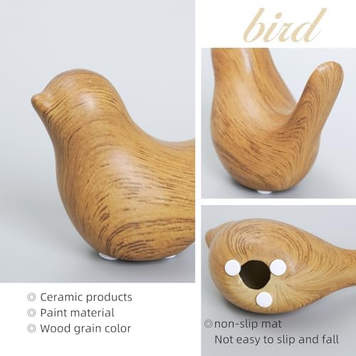 Notakia Wood Look Ceramic Bird Figurines Set of 2 Small Bird Statues - Image 4