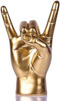 QIANLING 7.7" Gold Resin Rock On Hand Gesture Statue - Rock Culture Music Lovers' Decorative Tabletop Sculpture for Bookshelf, Desk & Mantel Decor in Home or Office, Modern Symbolic Figurine by QIANLING
