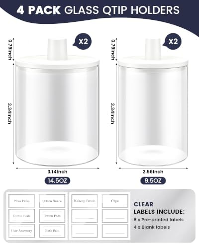 Glass Qtip Holder Dispenser - 4 Pack, Bathroom Decor and Organizer - Image 3