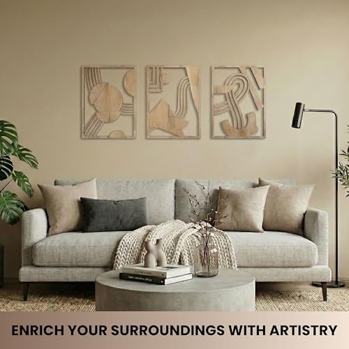 qmmp Modern Wooden Wall Sculptures - Set of 3 - Home Decor Accent - Large Wall Art for Living Room, Bedroom, Office - Easy Installation (Oak, Large - Abstract Shapes) - Image 4