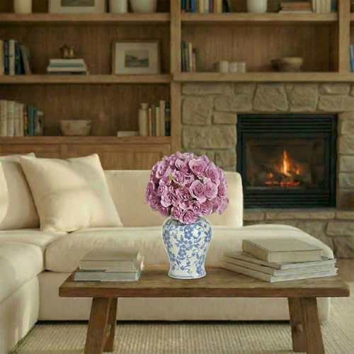 Silk Roses Flower Bouquet 4 Bundles 60 Heads for Wedding Home, Light Purple - Image 5