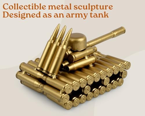 Bullet Shell Casing Shaped Tank Sculpture, Army-Inspired Tank Figurine Desk Decor Metal Craft Collectible Gift - Image 3