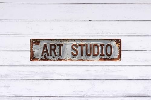 Rustic Art Studio Metal Tin Sign 4x16 In Vintage Round Wall Decor with Blue & Red for Office Bar Cafe Garage Bathroom Bedroom Decor - Image 6