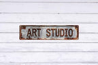 Rustic Art Studio Metal Tin Sign 4x16 In Vintage Round Wall Decor with Blue & Red for Office Bar Cafe Garage Bathroom Bedroom Decor - Image 6