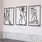 CHENGU 3 Pieces Metal Minimalist Abstract Woman Wall Art Line Drawing Wall Art Decor Single Line Female Home Hanging for Kitchen Bathroom Living Room by CHENGU