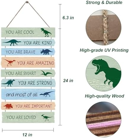 Dinosaur Wall Decor for Boys Room, 9-Piece Inspirational Wooden Signs with Positive Affirmations, Dino Nursery Decor for Toddler Kids Bedroom, Baby Boy Room Art with Motivational Quotes - Image 2