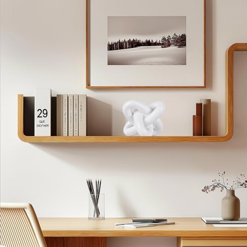 White knot sculpture, three-knot sculpture white home decor accent, suitable for rustic-style coffee table stands, living room TV cabinets, dining tables, entryway shelves, and small decorations. - Image 3