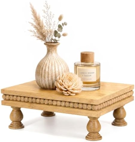 EOSAHR Beaded Bamboo Wood Riser: Pedestal Stand for Counter, Original Wood by EOSAHR