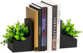 Mind Reader Contemporary Planter Bookends, Book Holders with Faux Greenery, Decorative Desktop or Shelf Organizer, Cement, Set of 2, Black by MindReader