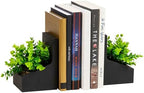 Mind Reader Contemporary Planter Bookends, Book Holders with Faux Greenery, Decorative Desktop or Shelf Organizer, Cement, Set of 2, Black by MindReader