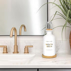Mouthwash Dispenser for Bathroom 11.8oz – Glass Mouthwash Bottle with Cup & Bamboo Tray, Gold Hot-Stamped Lettering, Nordic Style Countertop Accessory, White Bathroom Accessories (White) - Image 3