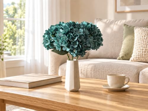 Mandy's 3 Stems Artificial Teal Hydrangea Flowers - Image 5