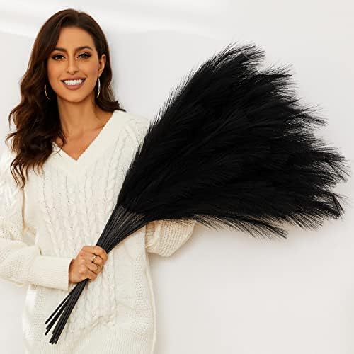 Black Pampas Grass, 9 PCS 37''/3.1FT Tall Fluffy Fake Pompas Floral, Large Artificial Pompous Grass Branches for Floor Vase Fillers, Boho Farmhouse Room Wedding Decor (Black) - Image 6